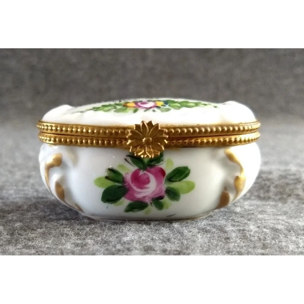 Hand Painted Floral Trinket Box Limoges?? Signed Quote on Top Made in France